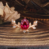 Nature-Inspired 6-Prong Teardrop Ruby Engagement Ring